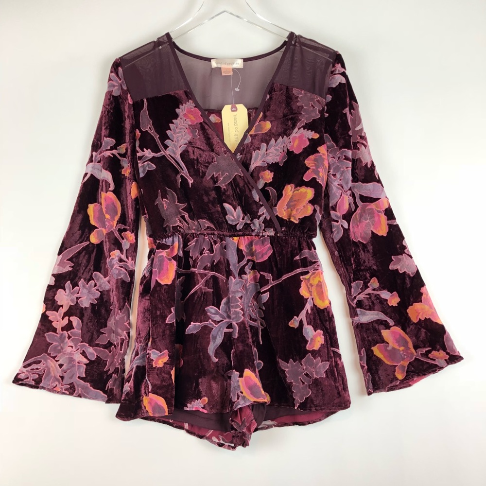 Band of Gypsies Romper Velvet Small Floral purple
